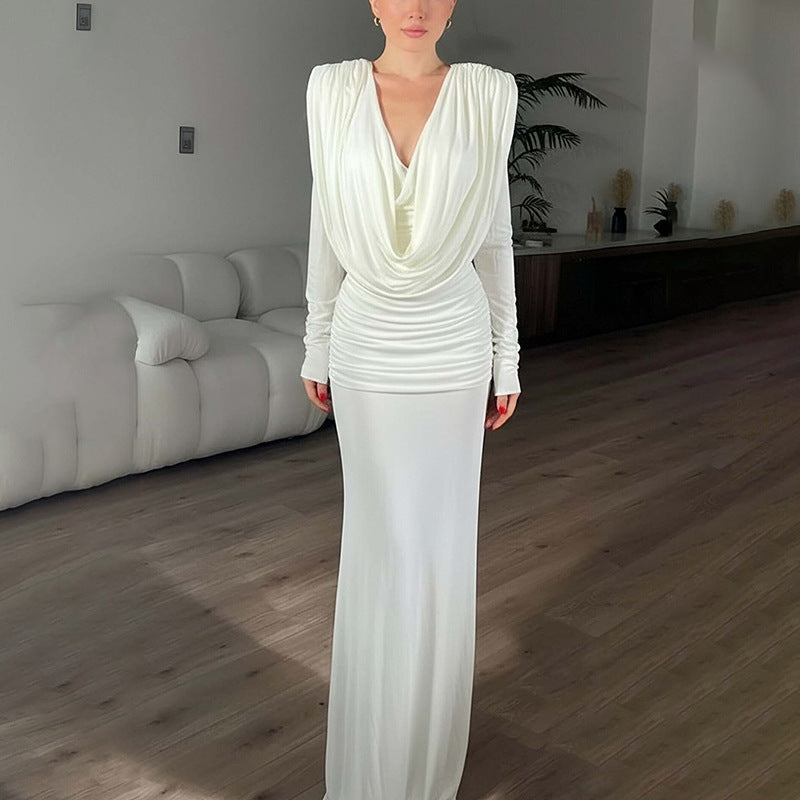 Damen Maxikleid mit Wickelausschnitt und Drapierung Eveloria