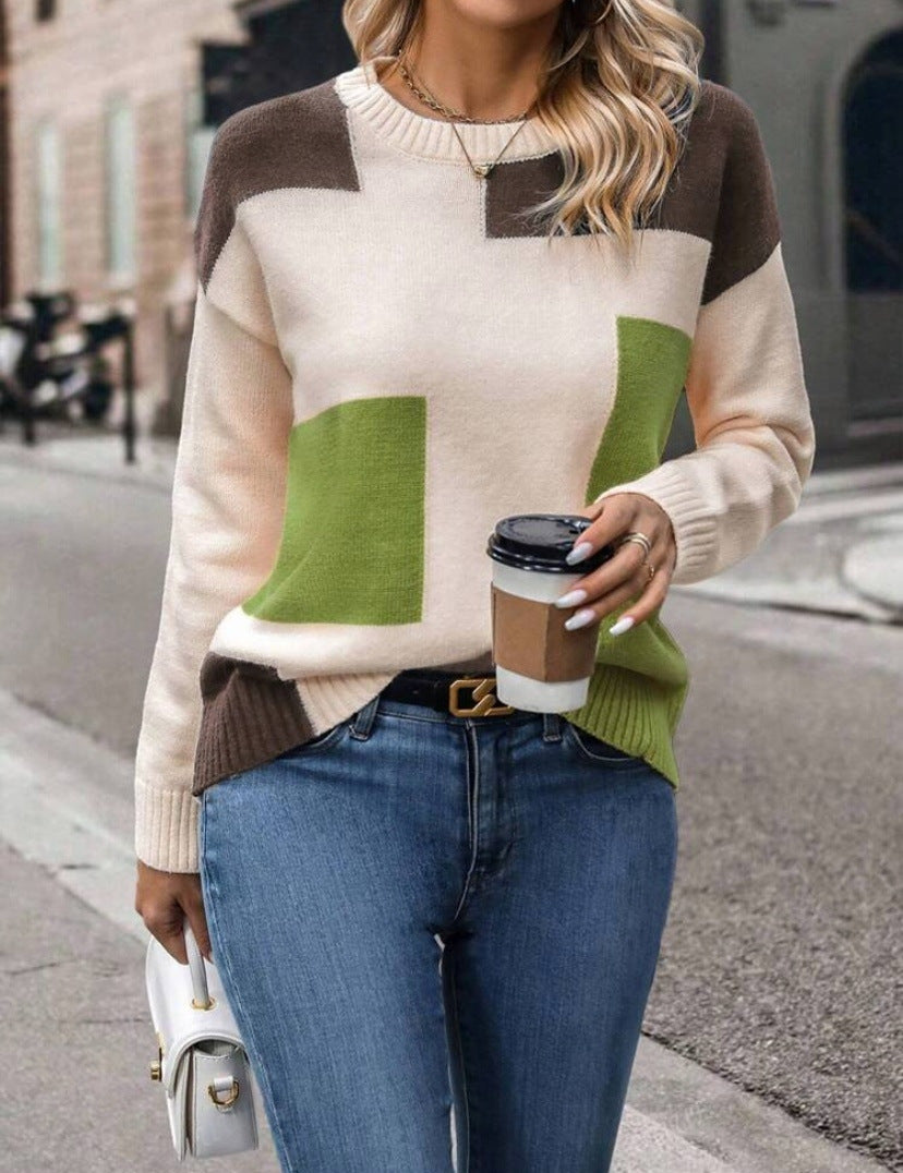 Damen Pullover Geometrisches Muster Stylischer Schnitt Eveloria