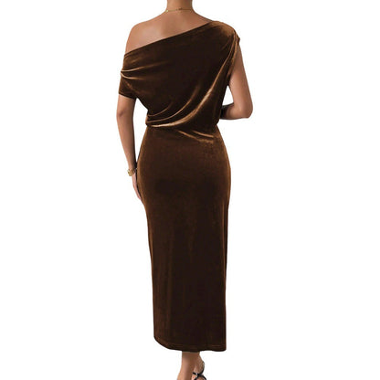 Damen Maxikleid Schulterfrei Samt Eveloria