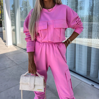 Damen Loungewear-Set mit Taschen und elastischen Bündchen