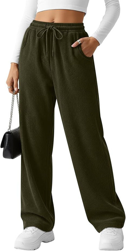 Damen Rippstrick-Hose Breit mit Kordelzug Eveloria
