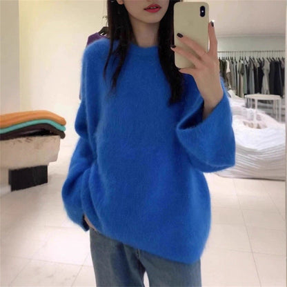 Damen Oversized Pullover Mohair-Wolle Flauschig Beige Eveloria