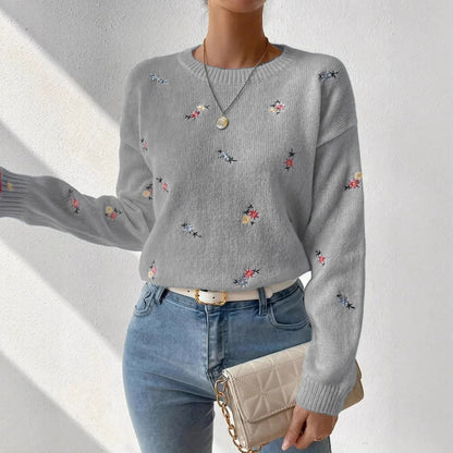 Damen Pulli Floral Stickerei Lässig Eveloria