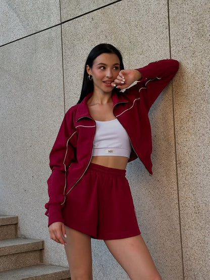 Damen Sportset Baumwolle Cropped Shorts Weiß