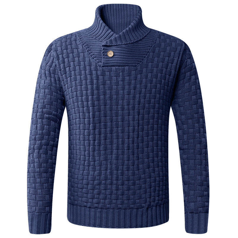Herren Pullover aus Wolle mit Schalkragen und Knöpfen