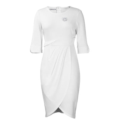 Damen Wickelkleid Elegante Drapierung Brosche
