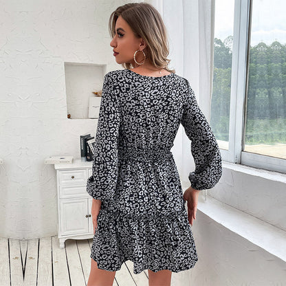 Damen Wickelkleid Leopardenmuster Rüschen Elegant