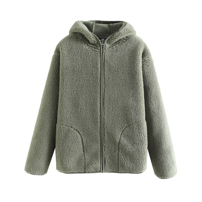 Damen Fleecejacke mit Kapuze und Taschen Kuschelig Eveloria