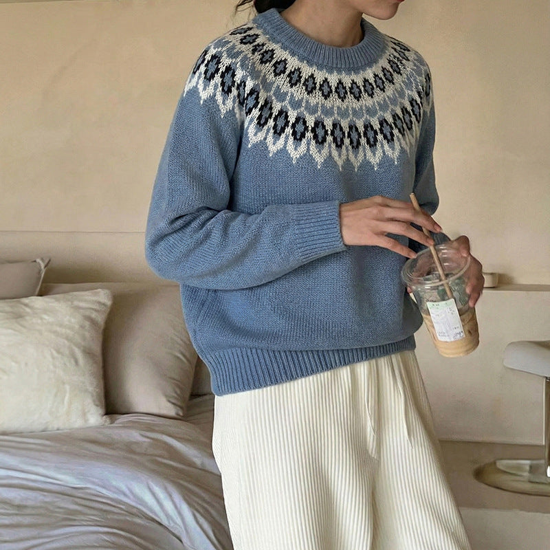 Damen Strickpullover Nordisches Muster Locker Größe Eveloria