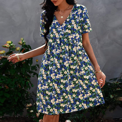 Damen Shift-Kleid V-Ausschnitt Floral Eveloria - Eveloria