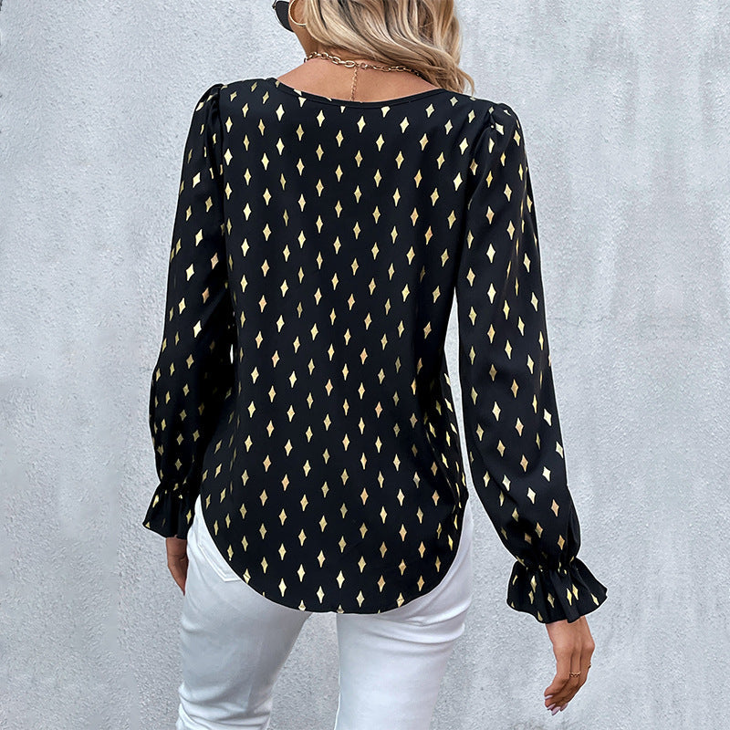 Damen Blusenshirt mit Druck und Puffärmeln Elegant