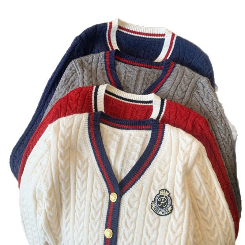 Damen Grobstrick-Cardigan Streifenmuster mit Knöpfen