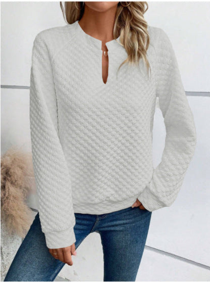Damen Sweatshirt Strukturiertes Steppdesign Modischer Ausschnitt Grau