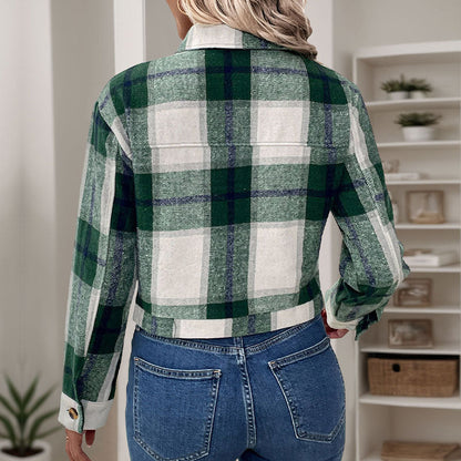 Damen Cropped Bluse Karo Nostalgisch Knöpfe Eveloria