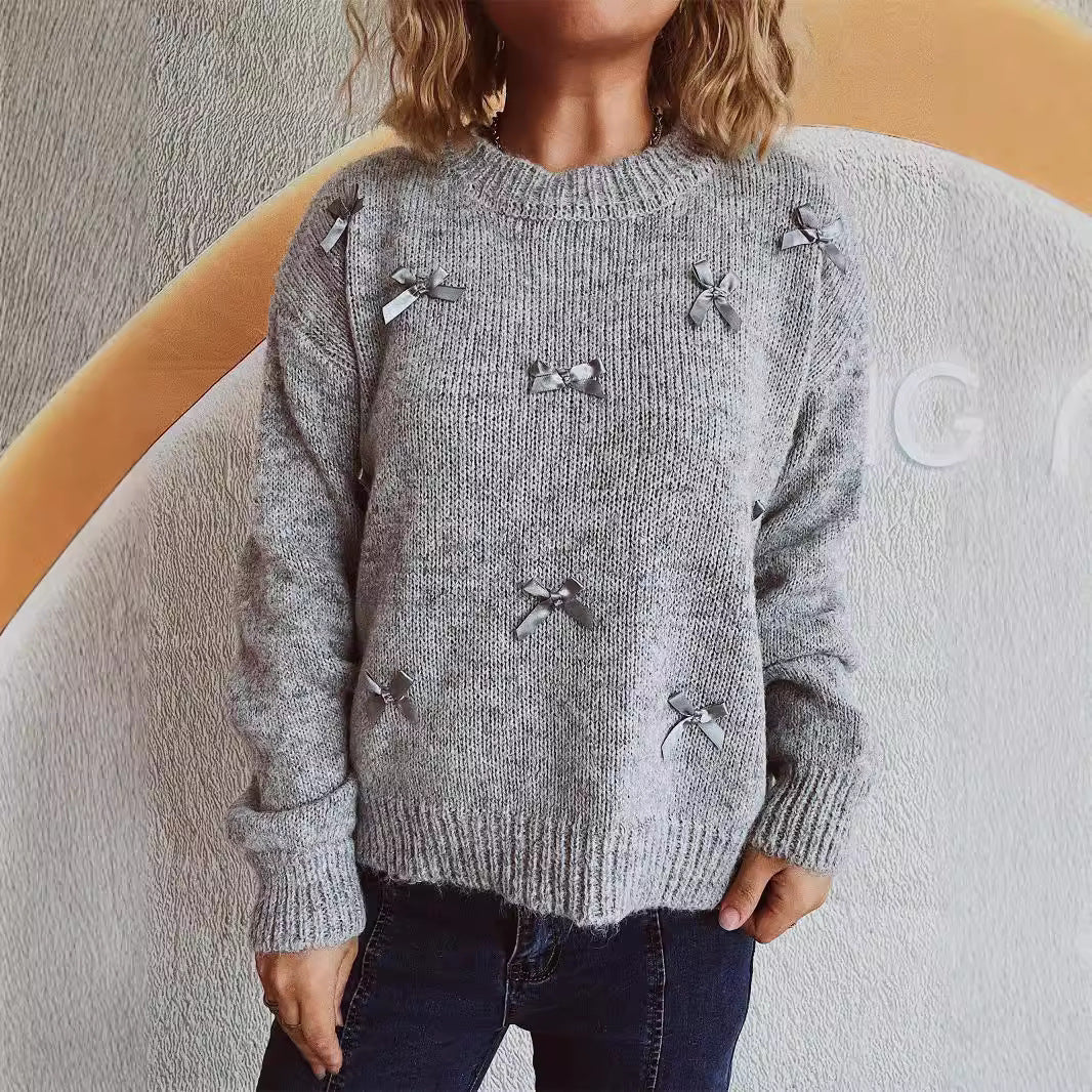 Damen Strickpullover mit Schleifenapplikationen - Eveloria