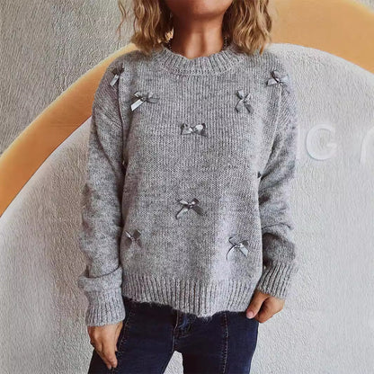 Damen Strickpullover mit Schleifenapplikationen - Eveloria