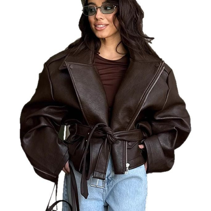 Damen Bikerjacke Leder Modisch Eveloria