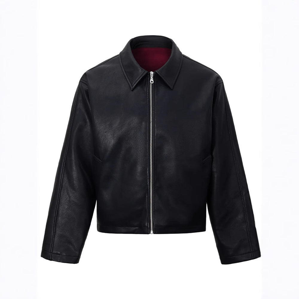 Herren Kunstlederjacke Reißverschluss Locker - Eveloria