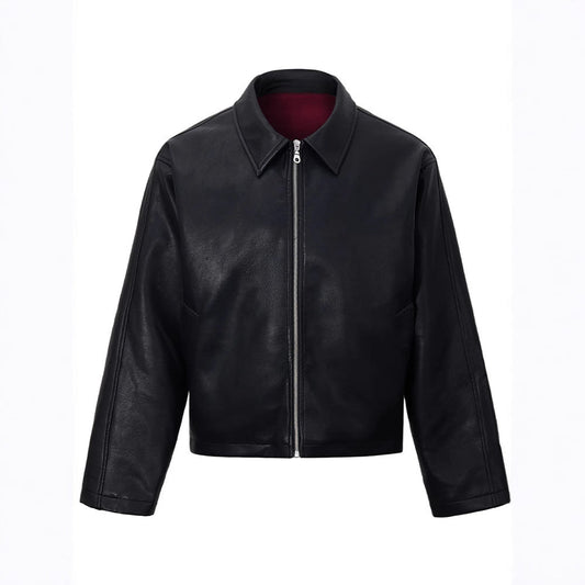 Herren Kunstlederjacke Reißverschluss Locker - Eveloria