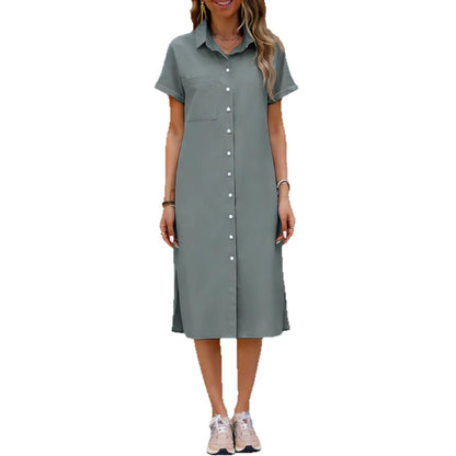 Damen Baumwollkleid mit Knöpfen und Taschen