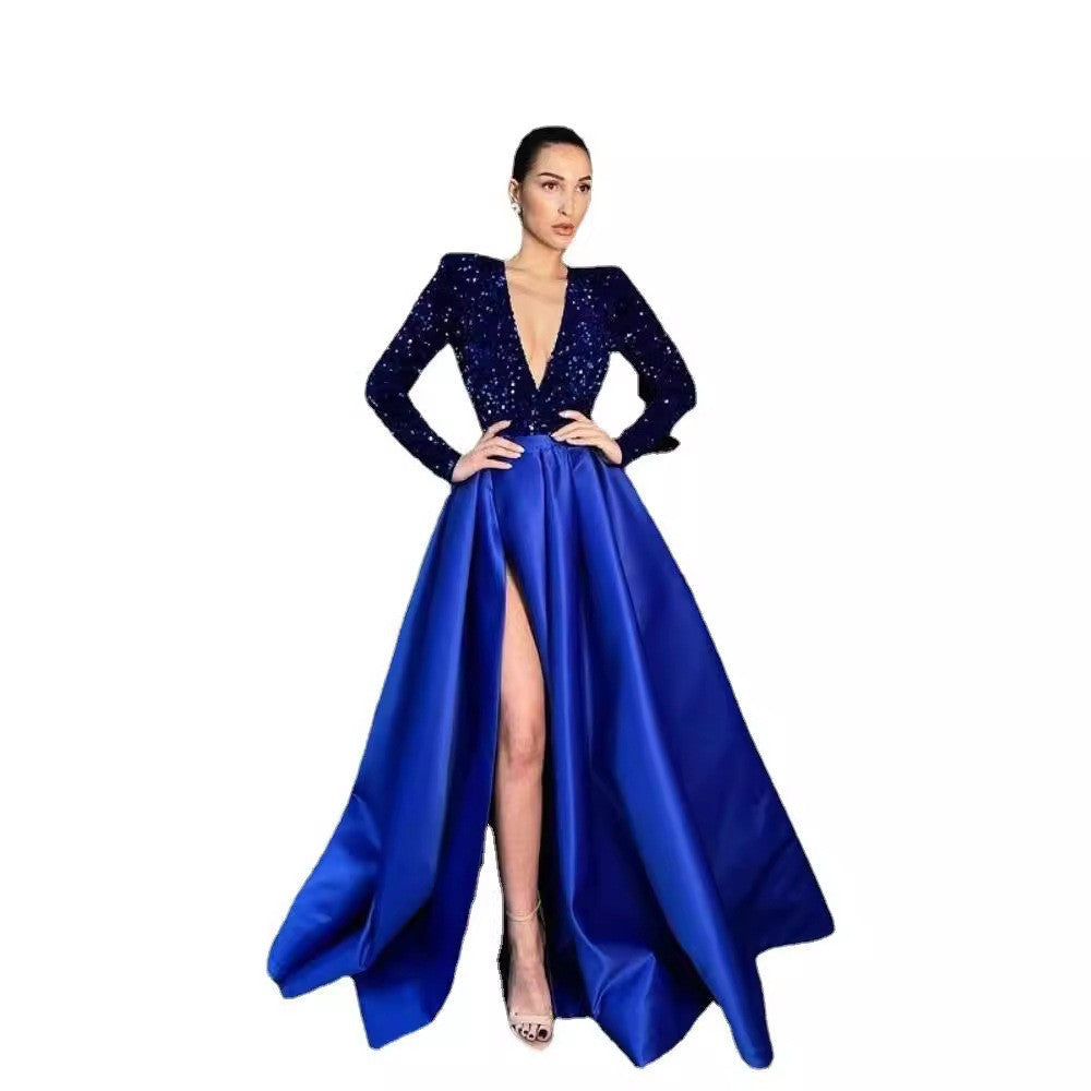 Damen Abendkleid V-Ausschnitt Glitzernd Eveloria