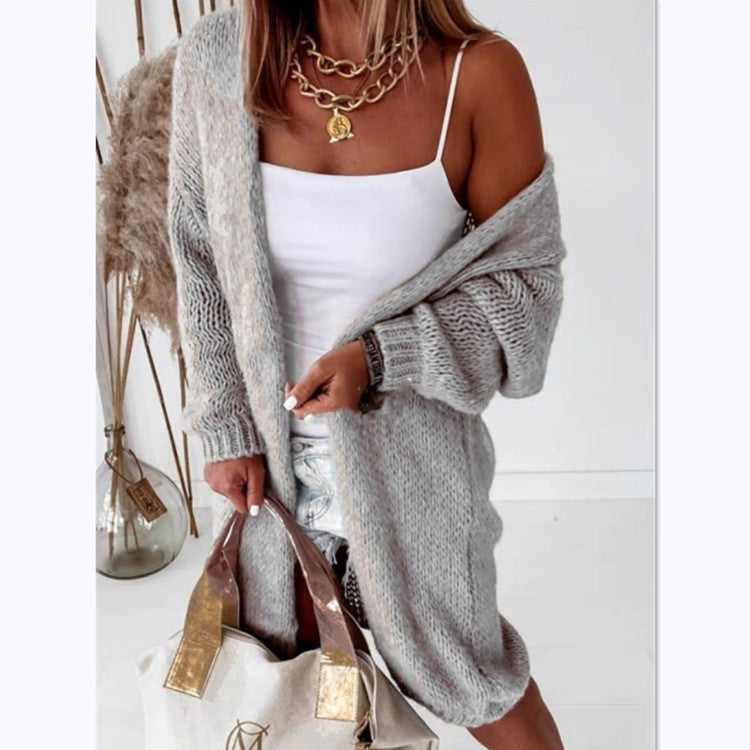 Damen Strickcardigan Offen Luftige Maschenstruktur Große Ärmel Beige