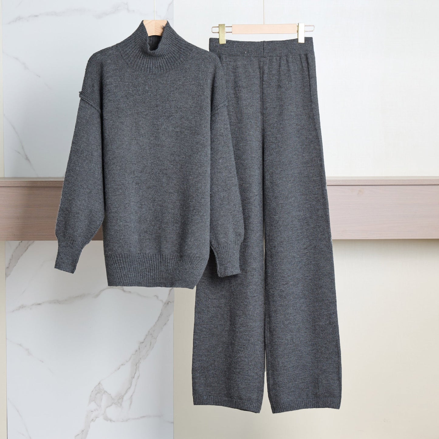 Damen Strickpullover Set Hochkragen Weit Schnitt Eveloria
