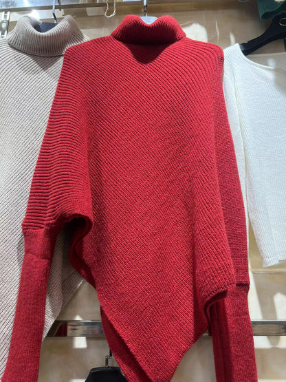 Damen Oversized Strickpullover Asymmetrisch Rippstruktur