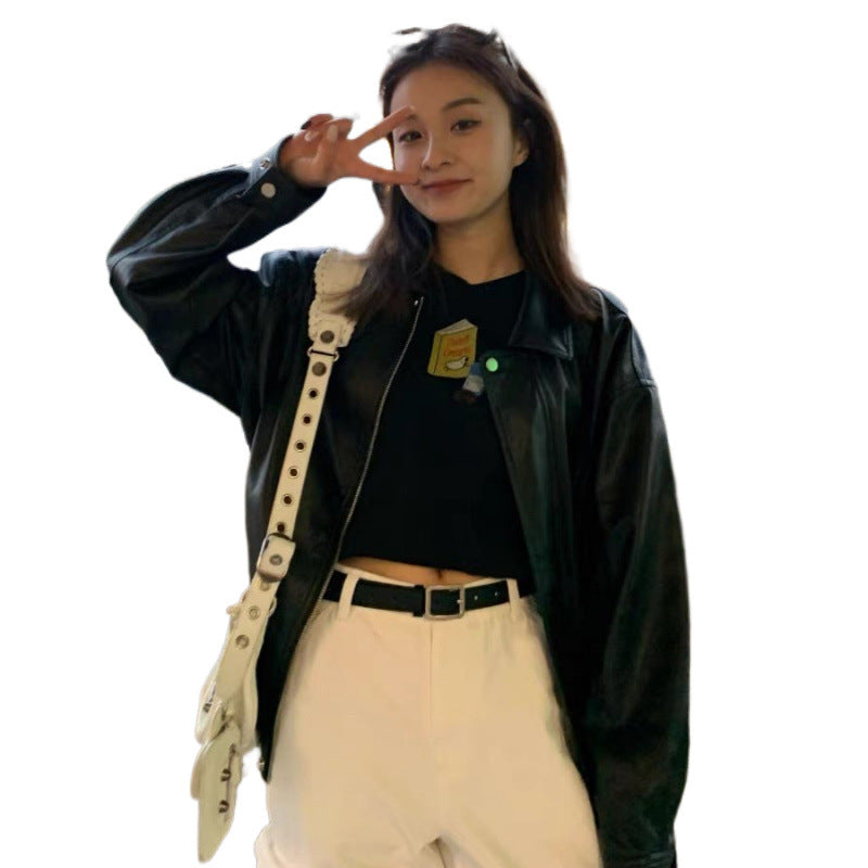 Damen Lederjacke Oversized Modisch Eveloria