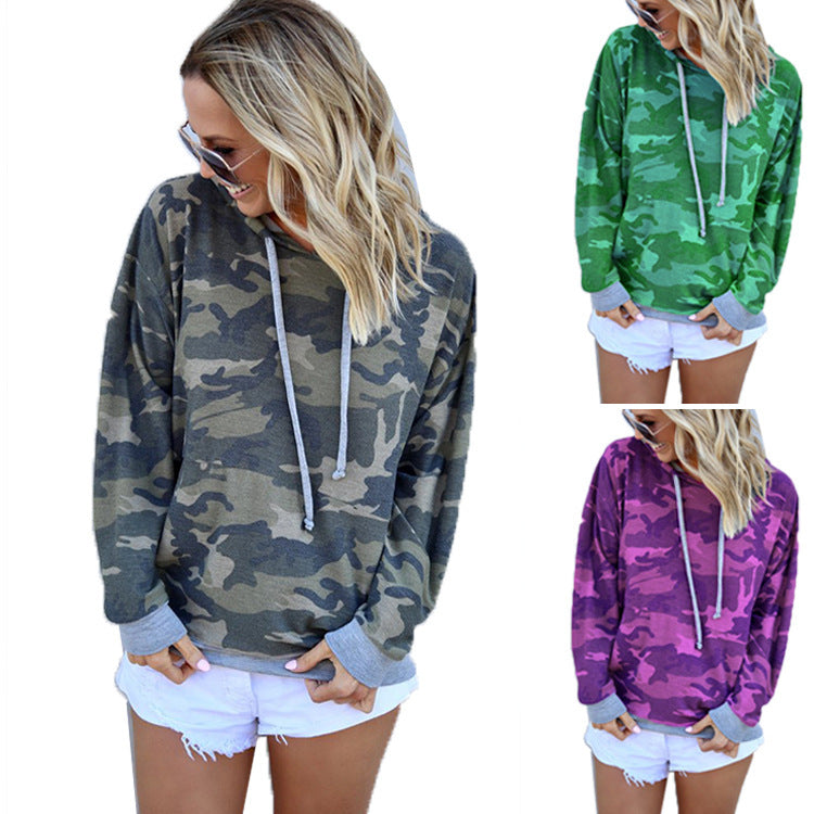 Damen Hoodie Camouflage Muster Kängurutaschen Schwarz - Eveloria