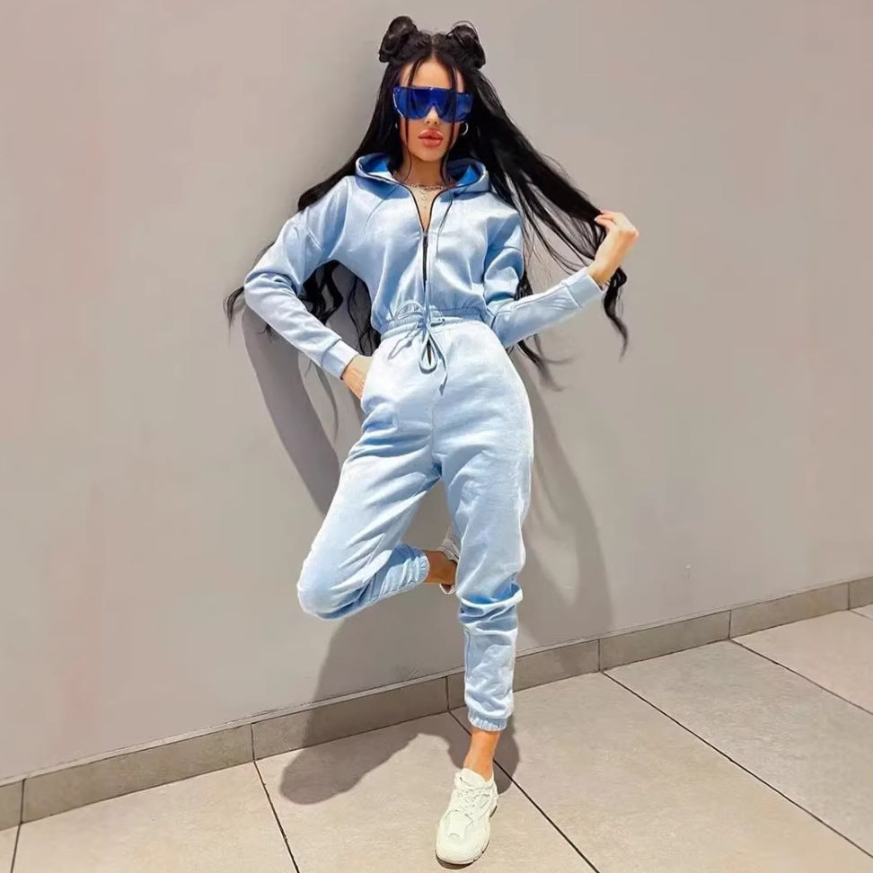 Damen Jumpsuit Bequem Kontrastreißverschluss