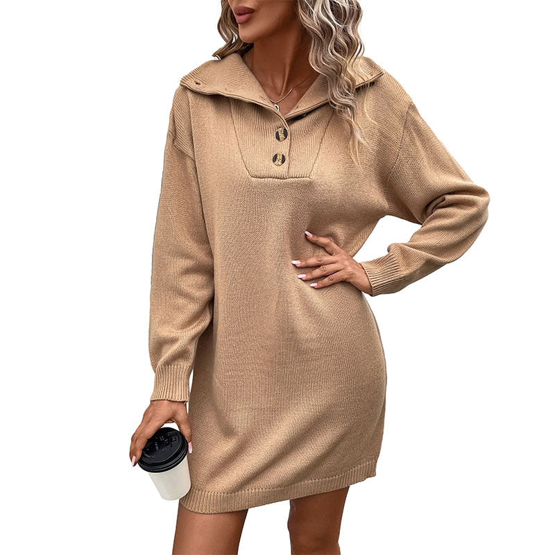 Damen Strickkleid Hochgeschlossen Lässig Eveloria