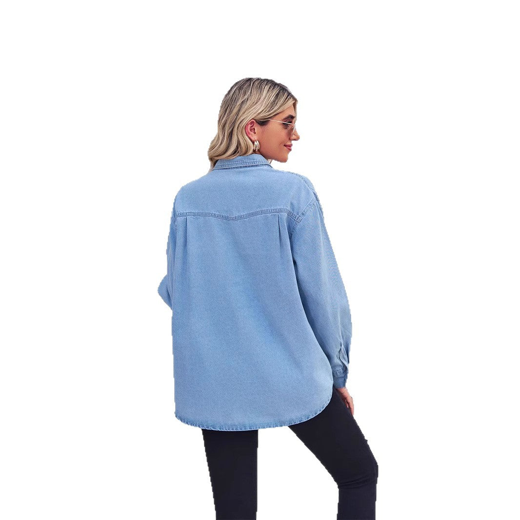 Damen Denim Hemdbluse mit Brusttaschen Blau