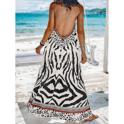 Gerina Damen Maxi-Kleid V-Ausschnitt Leichter Printstoff Sommerfarben