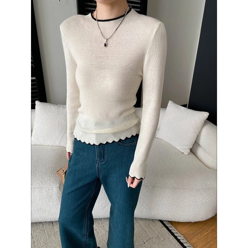 Damen Pullover Wellen-Saum Rippstruktur Eveloria - Eveloria