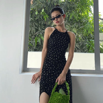 Damen Blumenkleid Tiefauschnitt Asymmetrisch - Eveloria