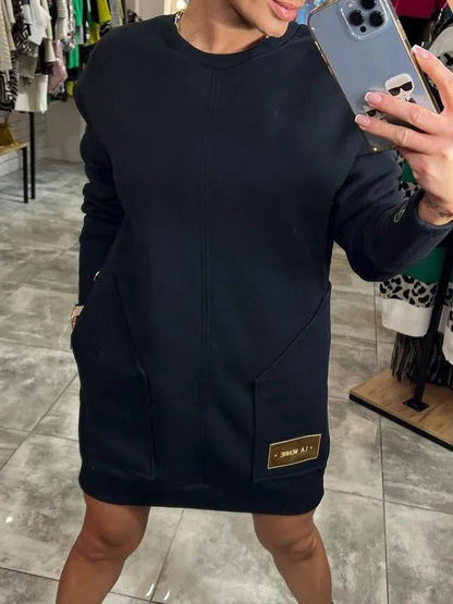 Damen Sweatshirtkleid mit Seitentaschen Modern Design