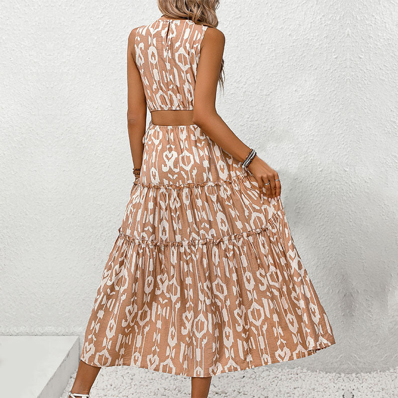 Damen Maxikleid Tiermuster Stufenlook Eveloria
