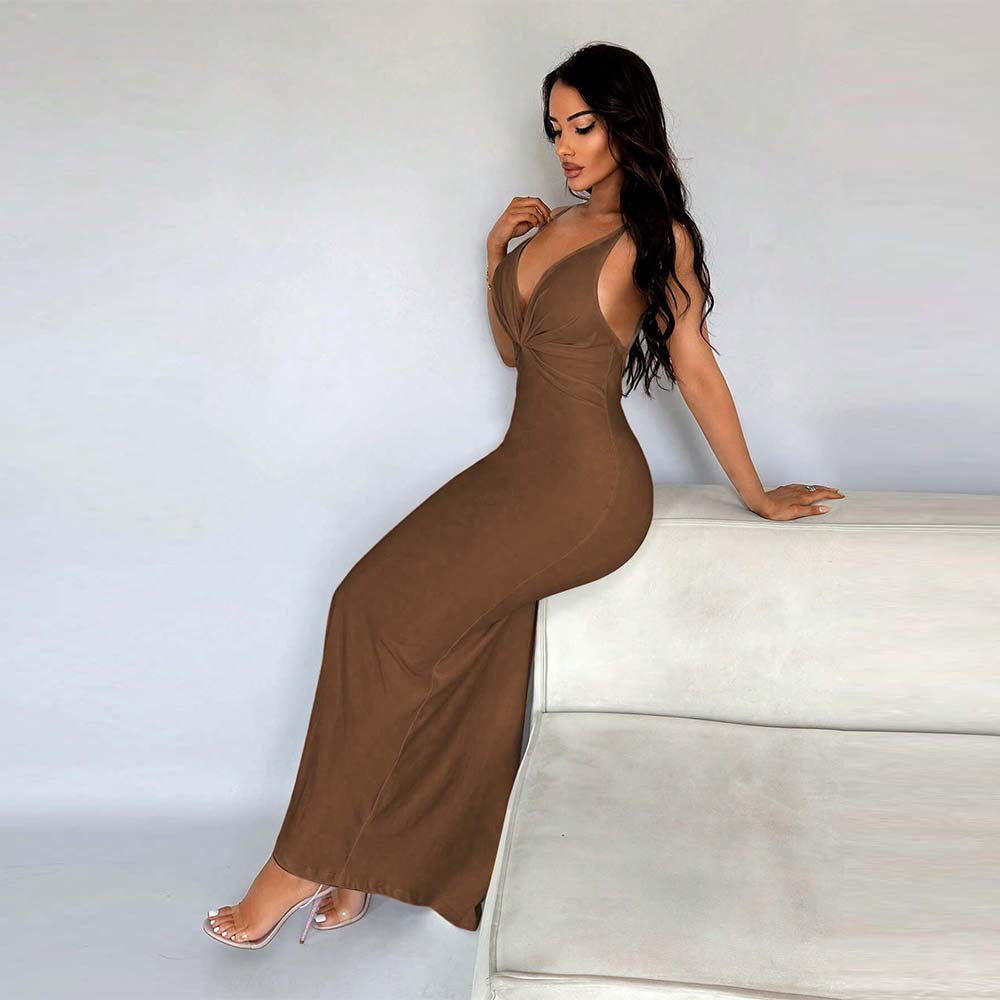 Damen Maxikleid V-Ausschnitt Schlank Eveloria