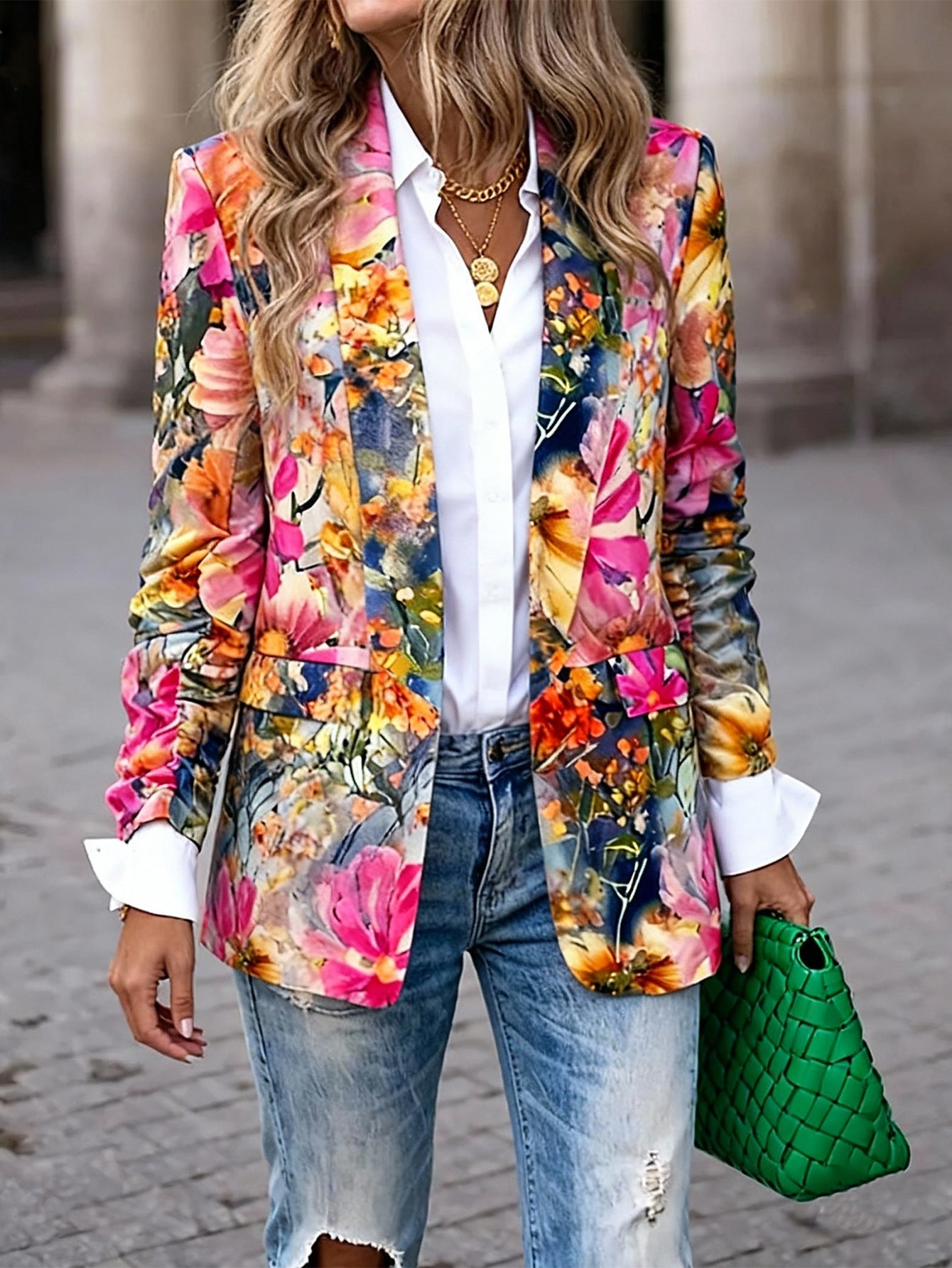 Damen Blazer Florales Design Moderner Schnitt Eveloria