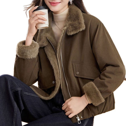 Damen Steppjacke Warm Flauschiger Kragen Eveloria