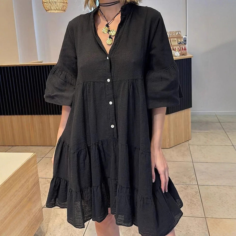 Damen Blusenkleid Voluminöse Rüschen Details Eveloria