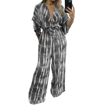 Damen Jumpsuit Kimono-Ärmel Taillengürtel Eveloria