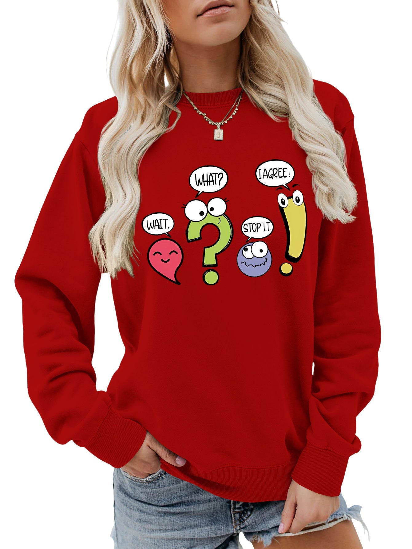 Damen Pullover Lässig Humorvolles Motiv Grau