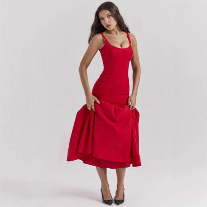 Damen Maxikleid Schwingender Rock Figurbetonter Oberteil Eveloria