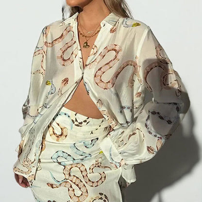 Damen Midikleid Schlangenmuster Transparente Ärmel Eveloria - Eveloria