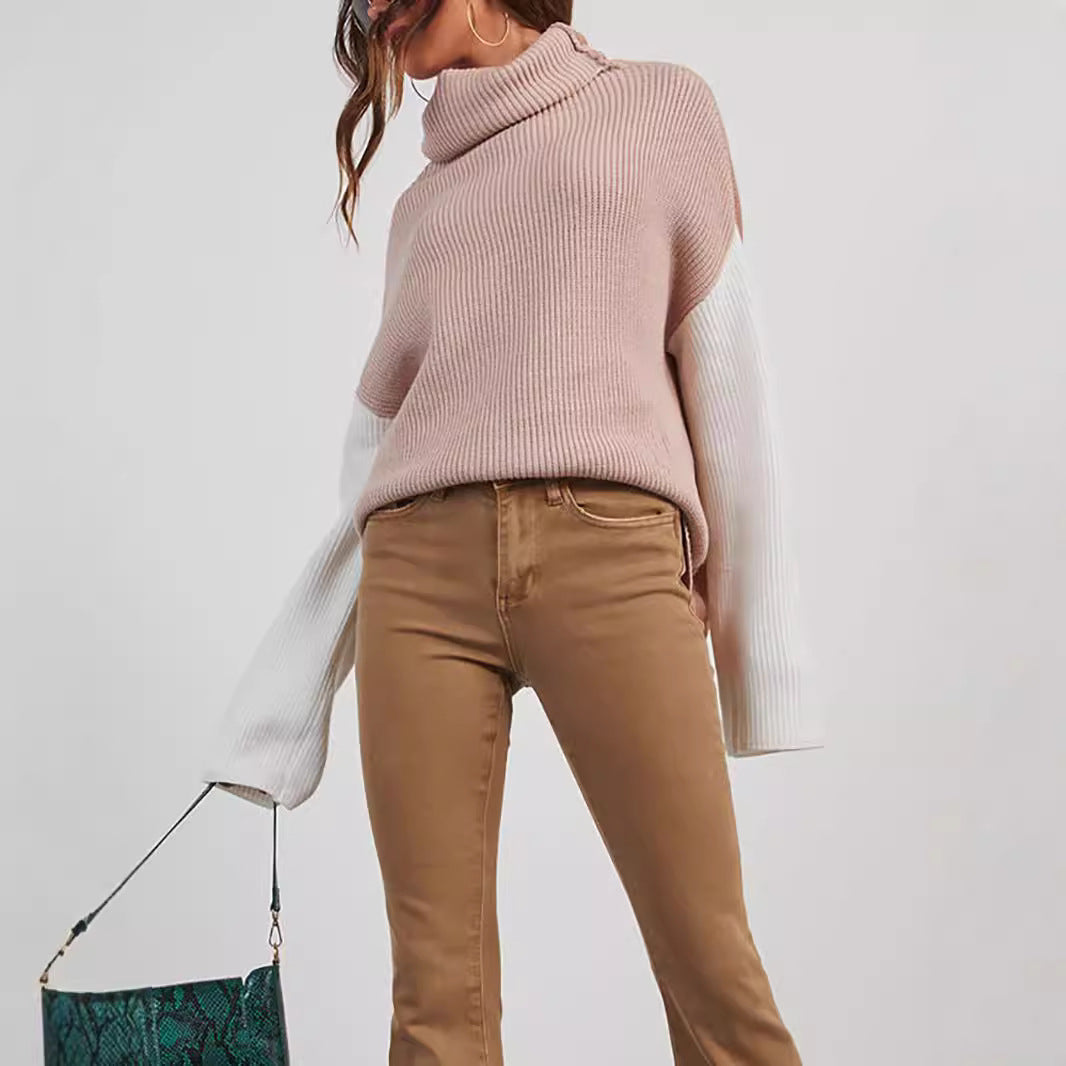 Damen Rollkragenpullover Rippdesign Elegantes Design Eveloria