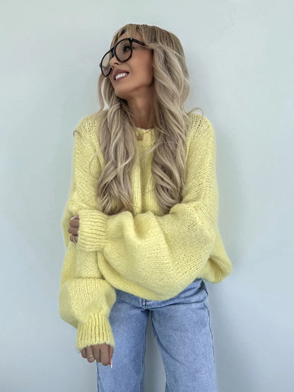 Damen Strickpullover Luftiger Look Voluminöse Ärmel Eveloria