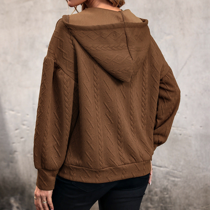 Damen Hoodie Strukturiertes Muster V-Ausschnitt Bequem Grau Eveloria