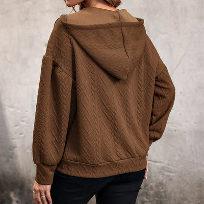 Damen Hoodie Strukturiertes Muster V-Ausschnitt Bequem Grau Eveloria